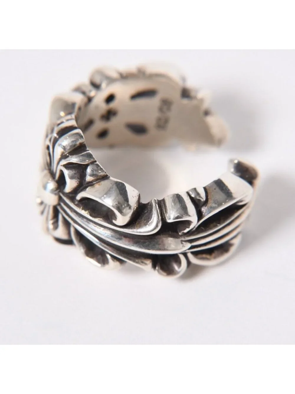 Chrome Hearts Double Floral Cloth Sling Ring Cross 925 Sterling Silver